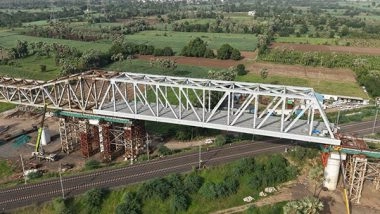 India News | 100 M-long 'Make in India' Steel Bridge Launched over DFC Tracks for Mumbai-Ahmedabad Bullet Train Project