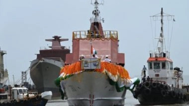 India News | Fifth Fast Patrol Vessel  'Achal' Built by Goa Shipyard Launched for ICG