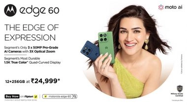 Business News | Motorola Edge 60 with the Segment's Only 3x50MP Pro-Grade AI Camera System Goes on Sale Today at Just Rs. 24,999*