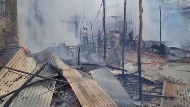 India News | UP: Massive Fire Guts 20-25 Shops at Ram Leela Maidan in Budaun, No Casualties Reported