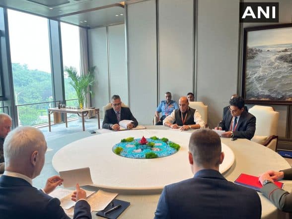 World News | China: Rajnath Singh Holds Talks with Russian Defence Minister in Qingdao