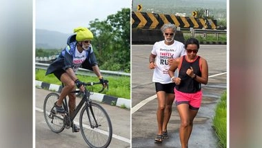 Business News | Milind Soman Crosses 222 Kms in The Fit Indian Run from Mumbai to Goa, Reaches Chiplun on Day 2 Amidst Picturesque Konkan Rains