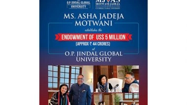 Business News | JGU Establishes Motwani Jadeja Institute for American Studies (MJIAS) with Historic US$5 Million Endowment
