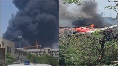 Air India Plane Crash Today in Ahmedabad First Visuals: Flight AI171 Flying to London Crashes Near Meghaninagar IGP Compound
