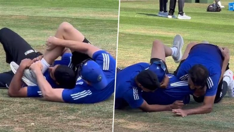 WWE at Team India Nets! Arshdeep Singh, Akash Deep and Morne Morkel Perform Wrestling Moves During Men in Blue Practice Session Ahead of IND vs ENG 2nd Test 2025 (Watch Video)