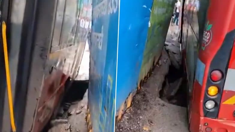 Mumbai: BEST Bus Gets Stuck After Road Above Girgaon Metro 3 Station Caves In, Videos Surface