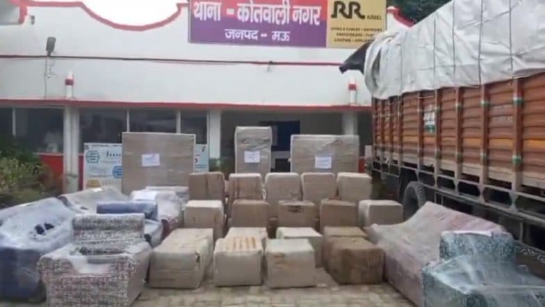 Uttar Pradesh: Truck Labelled 'On Duty Army' Caught Carrying Cannabis Worth INR 3 Crore in Mau, Smuggler Janardan Pandey Arrested (Watch Video)