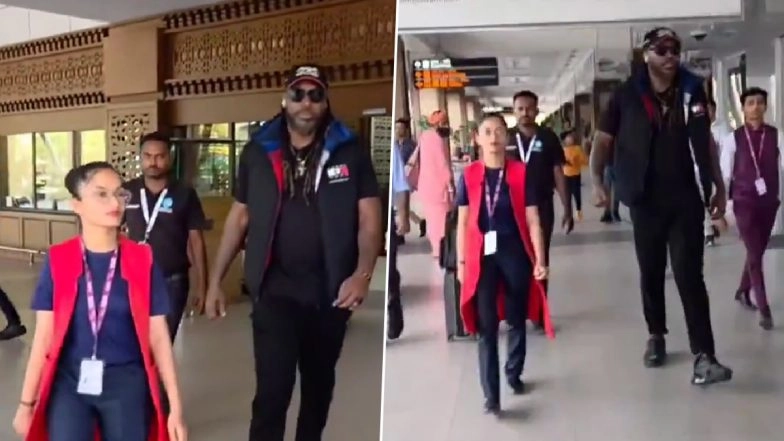 Chris Gayle Arrives in Ahmedabad to Attend RCB vs PBKS IPL 2025 Final at Narendra Modi Stadium (Watch Video)