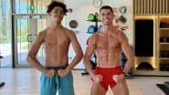 'Like Father Like Son' Cristiano Ronaldo Flaunts His Toned Abs In Bare-Bodied Look Alongside Cristiano Jr (See Pic)