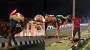 A Bumpy Ride! Drunk Man Riding Camel Sparks Traffic Chaos in Hyderabad Expressway Flyover, Commuter's Brave Move Saves the Duo (Watch Viral Video)
