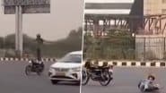 Gurugram: Youth Loses Balance and Falls in Middle of Road While Performing 'Deadly Stunt' on Delhi-Jaipur Expressway, Disturbing Video Surfaces