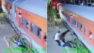 Bhopal: Quick-Thinking Railway Employee Saves Man Who Fell Under Moving Train While Trying to Board; Dramatic Rescue Caught on Video