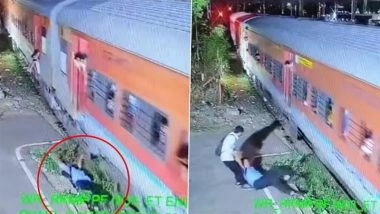 Bhopal: Quick-Thinking Railway Employee Saves Man Who Fell Under Moving Train While Trying to Board; Dramatic Rescue Caught on Video