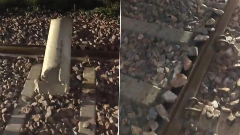 Train Derailment Attempt Foiled in Shamli: Alert Driver Stops Delhi-Saharanpur Passenger Train After Spotting Cement and Iron Pipes on Tracks (Watch Video)