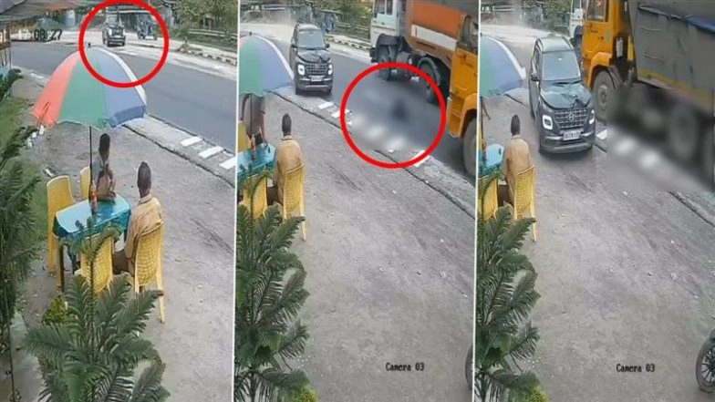 Horrific Accident Caught on Camera in Assam: Woman Killed After Being Flung by Speeding Car, Run Over by Truck in Bajali; Disturbing Video Surfaces