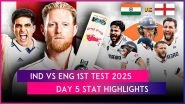IND vs ENG 1st Test 2025 Day 5 Stat Highlights: Ben Duckett&rsquo;s Century, Zack Crawley and Joe Root&rsquo;s Half-Century Help England Complete Clinical Chase