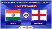 India Women vs England Women Live Streaming Online, 1st T20I 2025: How To Watch IND-W vs ENG-W Cricket Match Free Live Telecast on TV?