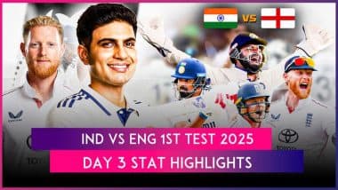 IND vs ENG 1st Test 2025 Day 3 Stat Highlights: India and England Stay in Contest After Action-Packed Third Day