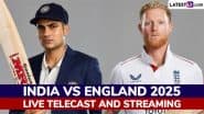 On Which Channel India vs England 2025 Live Telecast in India Will Be Available? How To Watch IND vs ENG Test Cricket Matches Free Live Streaming Online?