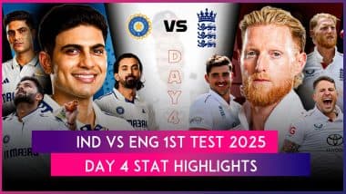 IND vs ENG 1st Test 2025 Day 4 Stat Highlights: KL Rahul, Rishabh Pant’s Centuries Help India Set Challenging Target in Front of England