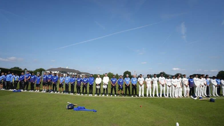 Indian Cricketers Wear Black Armbands and Observe a Minute’s Silence for Ahmedabad Air Plane Crash Ahead of IND vs IND A Intra-Squad Game in Beckenham (See Post)