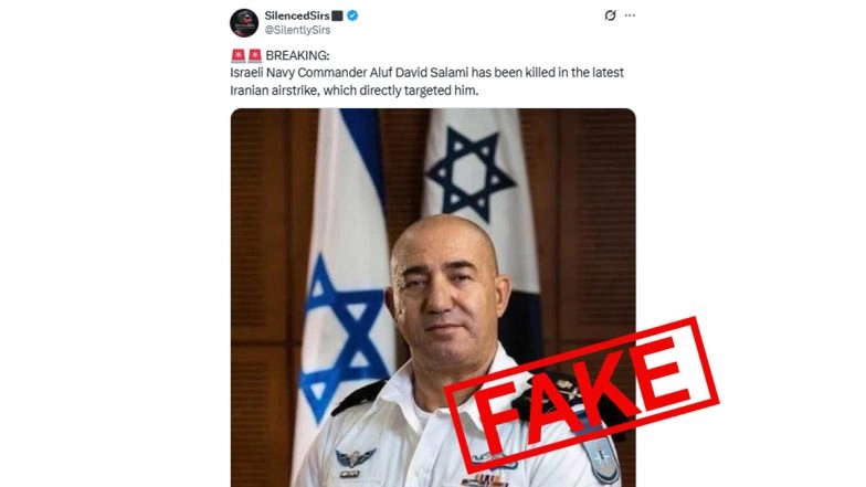 Israeli Navy Commander 'Aluf David Salami' Killed in Iranian Airstrike? Grok Debunks Fake News of David Saar Salama's Death Amid Israel-Iran Conflict