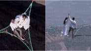 ‘Love Is in the Air,’ Couple’s Pre-Wedding Photoshoot on a Space Net Above Duke’s Nose Highline in Maharashtra Will Give Acrophobias Chills Down the Spine (Watch Videos)