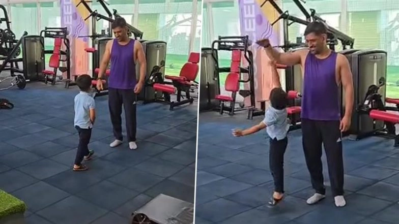 MS Dhoni Plays With Ex-India Cricketer Saurabh Tiwary's Son in Gym, Adorable Video Goes Viral