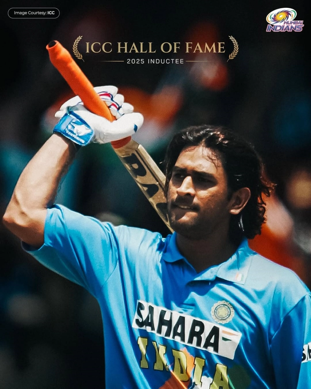 MI posted a classic wallpaper of Dhoni celebrating a batting milestone, saluting their greatest rival in most iconic way.