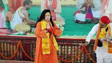 Mamta Kulkarni Visits Kalki Dham in Uttar Pradesh’s Sambhal As Sadhvi, Donates Stone (Watch Videos)