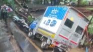 Navi Mumbai Rains: Several Vehicles Get Stuck After Part of Road Caves In at Vashi Plaza Commercial Complex Following Heavy Rainfall in the City (Watch Video)