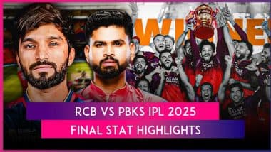 RCB vs PBKS IPL 2025 Final Stat Highlights: Krunal Pandya Inspires RCB to Maiden IPL Title With Win Over Punjab Kings