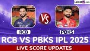 RCB 189/8 in 19.4 Overs | RCB vs PBKS Live Score Updates of IPL 2025 Final: Arshdeep Singh Accounts for Krunal Pandya