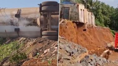 Ratnagiri Road Accident: Houses, 2 Cars and Mango Shipments Destroyed in Fires Caused by Gas Leak Due to Accident Between LPG Tanker and Mini Bus in Maharashtra (Watch Video)