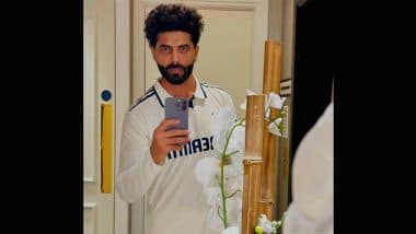 India's New Test Jersey Revealed: Ravindra Jadeja Flaunts New White Kit Ahead of IND vs ENG Tendulkar-Anderson Trophy 2025 (See Pics)