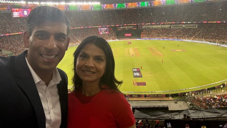 Ex-UK Prime Minister Rishi Sunak Roots for Royal Challengers Bengaluru As He, Wife Akshata Attend RCB vs PBKS IPL 2025 Final at Ahmedabad's Narendra Modi Stadium (See Pics)