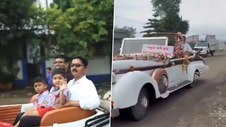 Vasai: Man Gives 4-Year-Old Son Royal Drop-Off, Escorts Him in Rolls-Royce for First Day of School in Maharashtra; Video Goes Viral