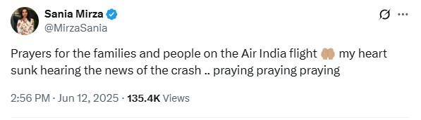 Sania Mirza's full message: 