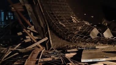 Shivpuri Bridge Collapse: 6 Workers Injured After Portion of Under-Construction Railway Overbridge Collapses in Madhya Pradesh (Watch Videos)