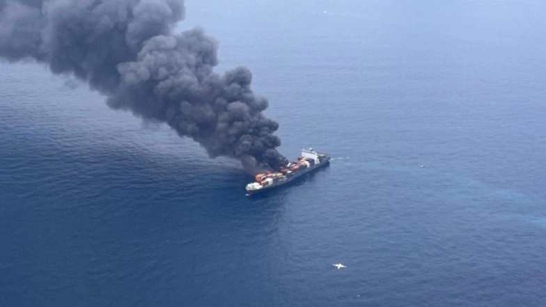 Singapore-Flagged Container Ship MV Wan Hai 503 Catches Fire; Indian Navy Rescues 18