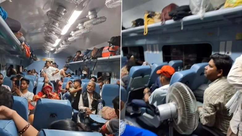 'Proper Utilisation of Resources': Viral Video Shows Man Using Standing Fan in Crowded Train, Netizens React