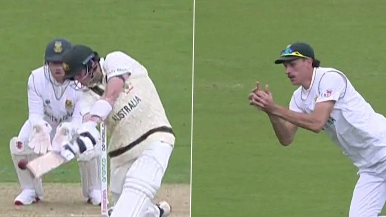Steve Smith Wicket Video: Watch Marco Jansen Take Superb Juggling Catch at First Slip to Dismiss Veteran Batter During SA vs AUS ICC WTC 2025 Final at Lord’s
