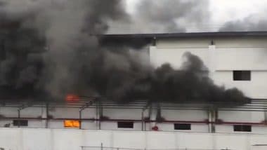 Surat Fire: Massive Blaze Erupts at Hare Krishna Paper Mill in Tadkeshwar GIDC, Firefighting Teams Present at Spot (Watch Video)