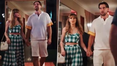 Taylor Swift and Travis Kelce All Loved-Up As They Walk Hand-in-Hand on Their Red Carpet Debut at Tight End University Opening Night (Watch Video)