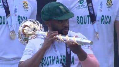 Temba Bavuma Does Gunman Celebration, Makes ‘Firing Shots' Gesture With Test Mace After South Africa Clinches ICC WTC 2025 Title (Watch Video)