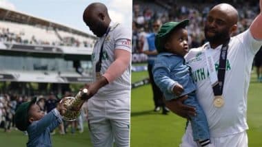Temba Bavuma Takes Victory Lap Of Lord's With Son Lihle; ICC Shares Adorable Video of South Africa Captain Celebrating ICC WTC 2025 Win With A 'Lion King' Twist