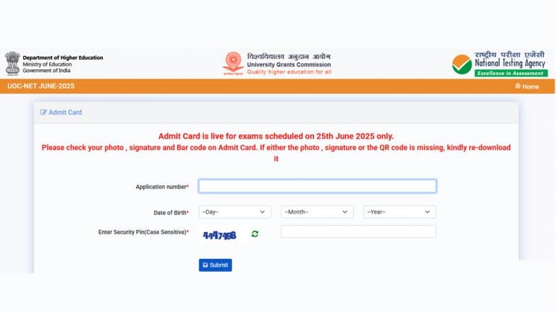 Admit Card for UGC NET 2025 for June 25 Exam Released at ugcnet.nta.ac.in