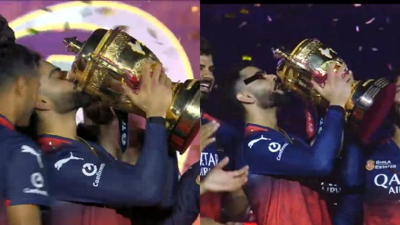 Virat Kohli Kisses IPL 2025 Trophy As Rajat Patidar and Co End 18-Year Wait for Indian Premier League Title With Win Over Punjab Kings in Final (Watch Video)