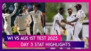 WI vs AUS 1st Test 2025 Day 3 Stat Highlights: Travis Head, Beau Webster, Alex Carey, Josh Hazlewood Write Winning Script for Australia