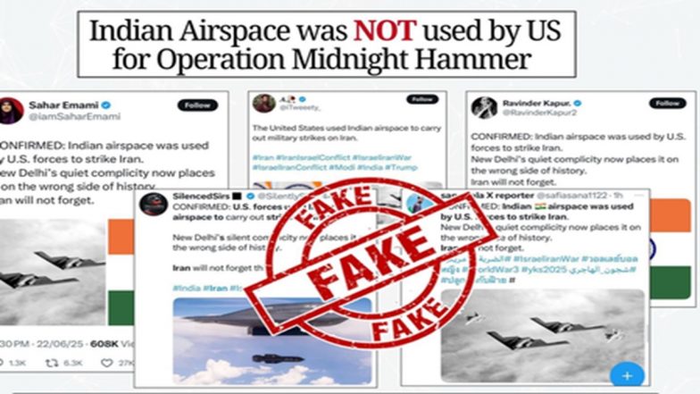 ‘This Is Fake’: India Debunks Social Media Posts Claiming US Aircraft Used Indian Airspace to Launch Strikes Against Iran During Operation Midnight Hammer
